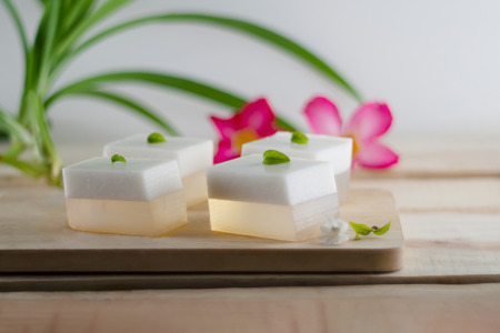 Coconut milk jelly, sweets containing jelly powder, sugar and coconut milk, Thai sweetsの写真素材