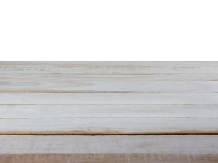 Empty wooden table top, isolate on a white backgroundの写真素材