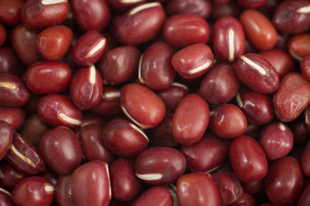 A pile of red adzuki beans, close up shot and selective focus.の写真素材