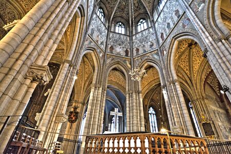 Inside Old Gothic church in Uppsala Sweden. Uppsala Domkyrka.のeditorial素材
