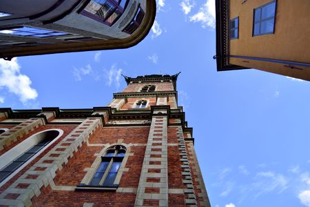 Uppsala University City - May 31, 2015: Daughter to Uppsala University exchange student.View to the historical buildings and scenic reflecting in the beauty in Uppsala, Sweden.のeditorial素材