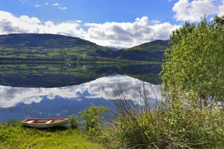 Green mountains, Voss, typical Norwegian landscapeの写真素材