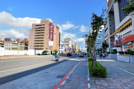 the Xinyi District street view of taipei.the Xinyi District street is the most bustling street with department store, banks, taipei 101. Photo taken on: Dec 18,2016のeditorial素材