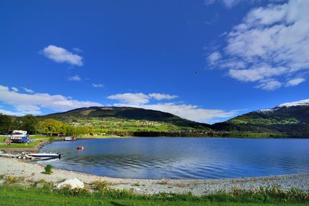 Reflection on a lake in Voss, Norway. Summer.の写真素材