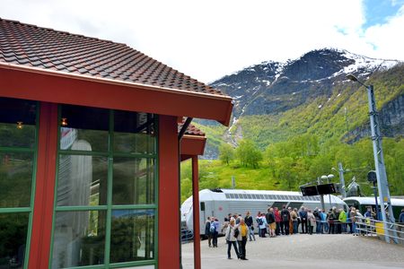 View of the The flom, Norwegian-Travel live in a log cabin in Norway Flom village Photo taken on:. June 7 & 8, 2015のeditorial素材