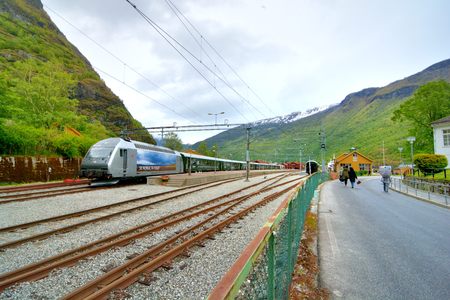 View of the The flom, Norwegian-Travel live in a log cabin in Norway Flom village Photo taken on:. June 7 & 8, 2015のeditorial素材