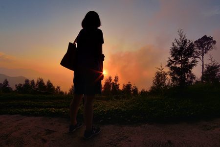 Sunset on mountain in Hsinchu, Taiwan.の写真素材