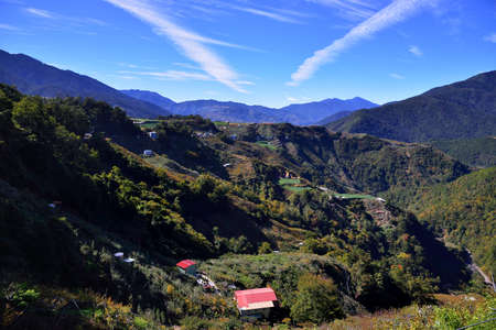 Blue sky and white clouds. Lisha Scenic Area in Taichung, Taiwan.