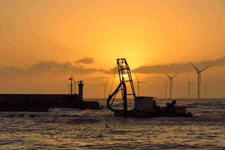Seaside scenery and fishing port style, in Longfeng Fishing Port in Taiwan.