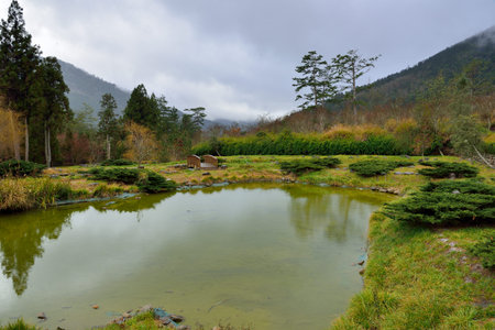 Mountain landscape-Mountain View Resort in the Taichung County,Taiwan.の写真素材