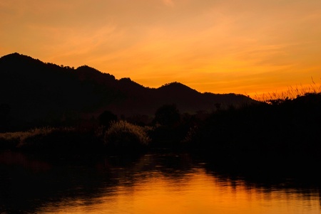 silhouette of nature and mountain in thailandの写真素材