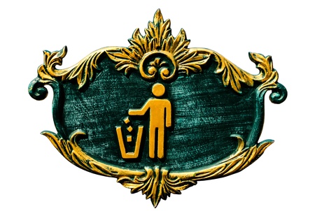 dustbin sign makes metal of thai style and white backgroundの写真素材