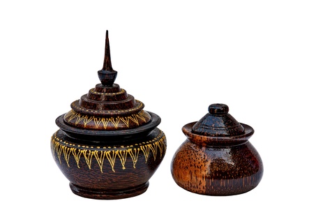 wood art Thai utensils and white backgroundの写真素材