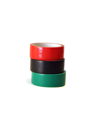 Composition of color insulating tape isolated on white               の写真素材