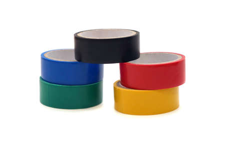 Several multi-colored spools of tapeの写真素材