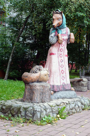 Monument foxes and Bun of the folk tale in a city street  Russia, Moscow region, city Ramenskoye                            の写真素材
