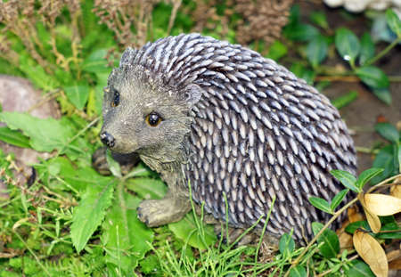 Garden statue of a hedgehog in the gardenの写真素材
