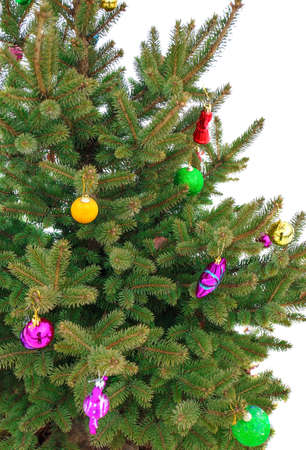 Christmas tree decorated with toys close-upの写真素材