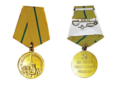 Medal "For the Defence of Leningrad" (with the reverse side) on a white backgroundのeditorial素材