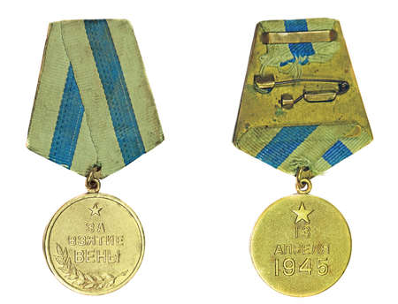 Medal "For the Capture of Vienna" (with the reverse side) on a white backgroundのeditorial素材