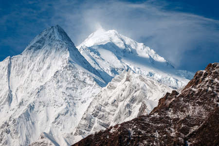 North face of Annapurna II mountain, view from circuit trek, telephoto lensの写真素材