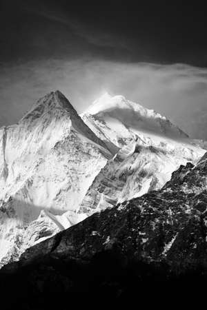 North face of Annapurna II mountain, view from circuit trek, telephoto lens