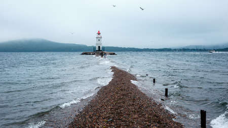 Tokarevsky lighthouse in Vladivostok, east coast, Russia, Amur Bay, Sea of Japanの写真素材
