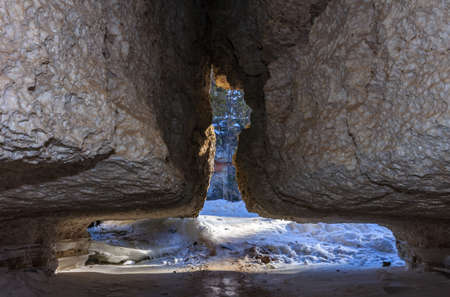 Underground ice cave near village Kulogory, Arkhangelsk region, Russia, Pinega riverの写真素材