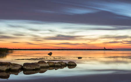 Summer morning landscape of Ladoga lake, Leningrad region, Russiaの写真素材