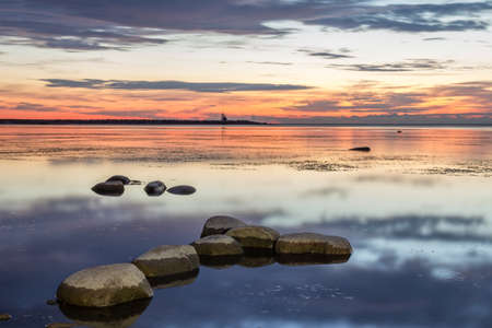 Summer morning landscape of Ladoga lake, Leningrad region, Russiaの写真素材