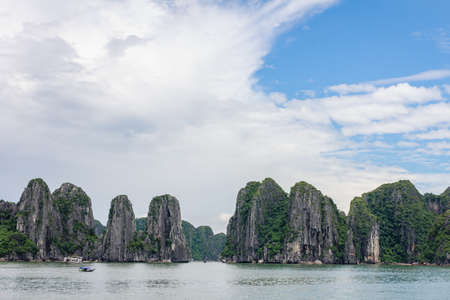 Amazing rocks in the sea, natural heritage in Halong bay, Vietnamの写真素材