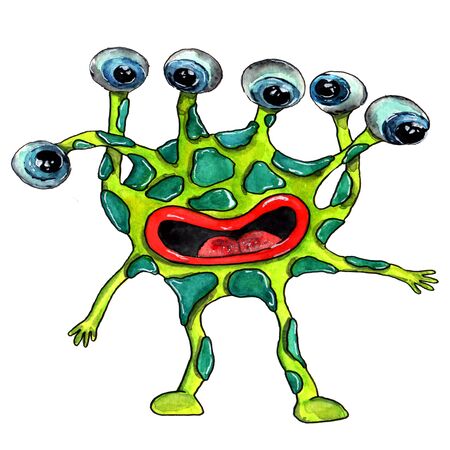 Watercolor illustration. Cute kind monster hand-drawn on a white background.