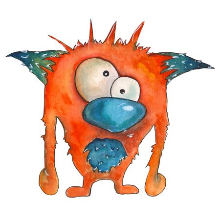 Watercolor illustration. Cute kind monster hand-drawn on a white background.の写真素材