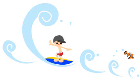 A man is surfing in the big wave のイラスト素材