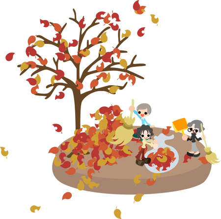 Today is New Year s Eve  Let s pick up many fallen leaves and clean the garden のイラスト素材