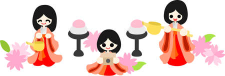 Japanese celebrate the Girls  Festival on March 3  It s the day to pray for healthy growth and happiness for young girls  These are the dolls of Three court ladies のイラスト素材