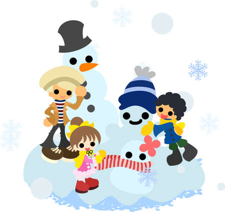 Making individual snowmen with family each のイラスト素材