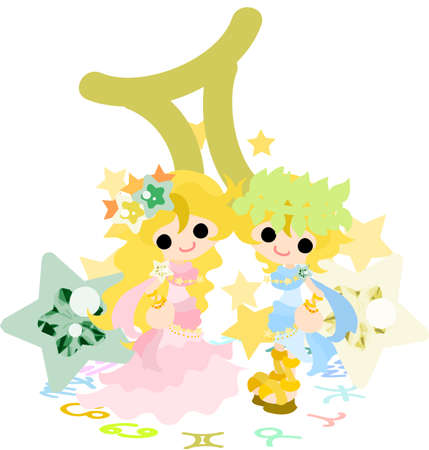Illustration reflecting the image of Gemini of the horoscope.のイラスト素材