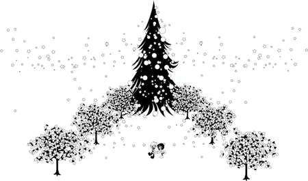 A big Christmas tree and illuminations. The world only for two.のイラスト素材