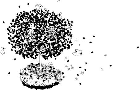 Spring wind blows, and verdures shake. Today let \ 's climb the tree, and enjoy gentle wind and sun light with small birds.のイラスト素材