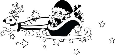 Santa Claus comes with a reindeer riding in a sled.のイラスト素材
