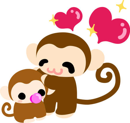 A pretty monkey and a pretty monkey babyのイラスト素材