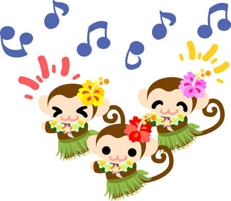 Pretty monkey dancing hulaのイラスト素材