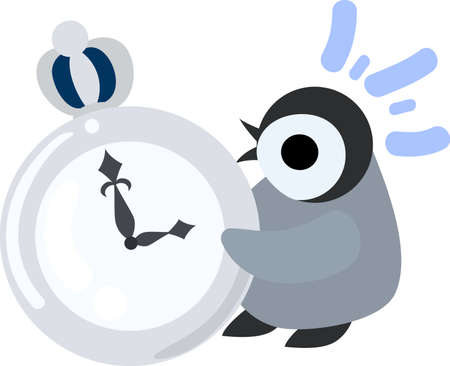 A pretty baby penguin and a clockのイラスト素材