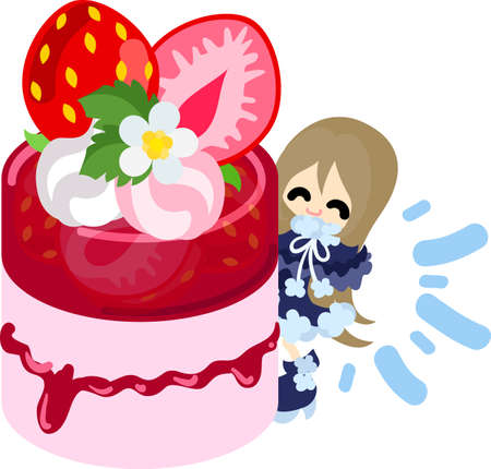 Big strawberry pudding and a smiling girl