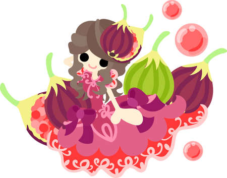 The illustration of the girl in the fig dress