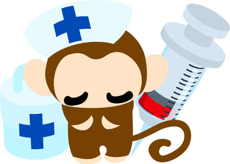 The pretty little monkey which does the figure of the nurseのイラスト素材