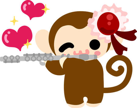 The pretty little monkey and a fluteのイラスト素材