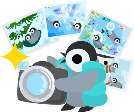 The pretty penguin baby which does the figure of the photographerのイラスト素材