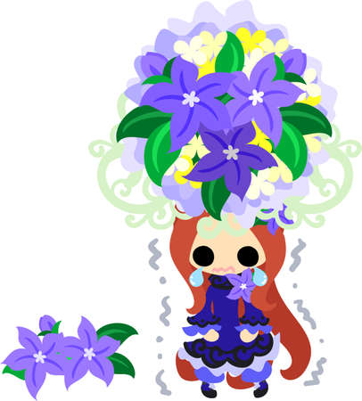 A cute little girl in sad and the big crown of purple flowerのイラスト素材